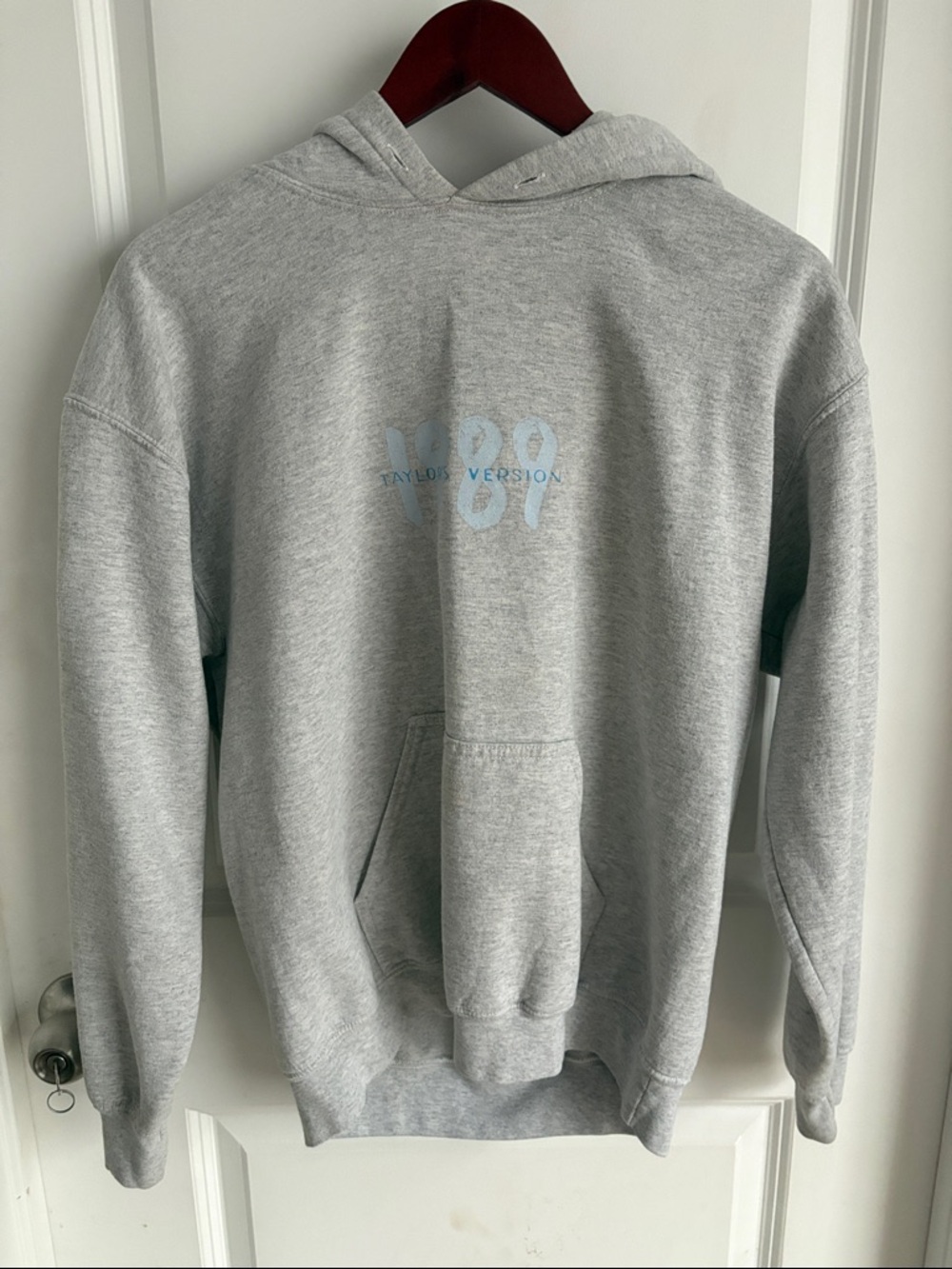 Taylor Swift Gray Hoodie with Pale Blue 'Taylor Version' Graphic